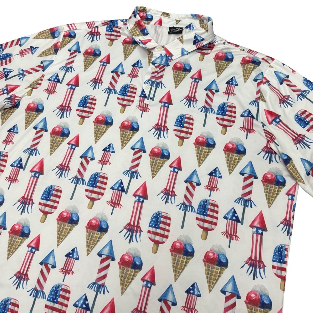 Sunday Swagger Polo Shirt Mens 4XL White Patriotic Ice Cream Firework Rocket 4th